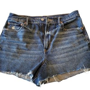 American Eagle Highest Rise 90's Boyfriend Shorts Size 12 Blue Raw Hem Stretch